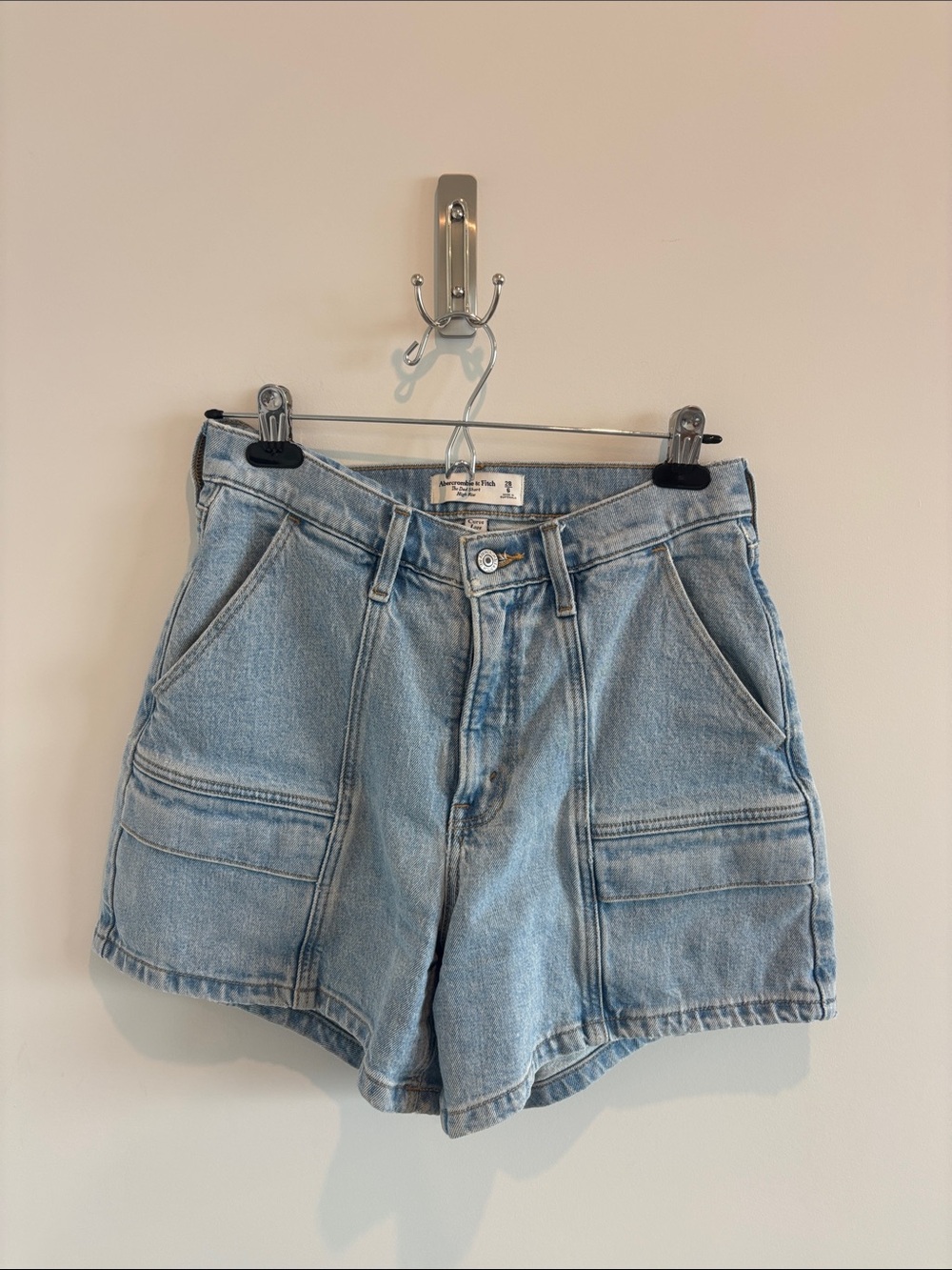 Abercrombie & Fitch Light Blue Curve Love High Rise Dad Short